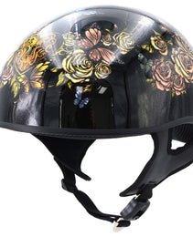 Hot Leathers HLD1034 'Butterfly Lock' Gloss Black Motorcycle DOT Approved Skull Cap Half Biker Helmet