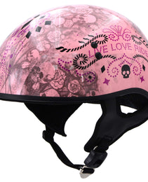 Hot Leathers HLD1048 'Live, Love Ride' Gloss Pink Motorcycle DOT Approved Skull Cap Half Biker Helmet