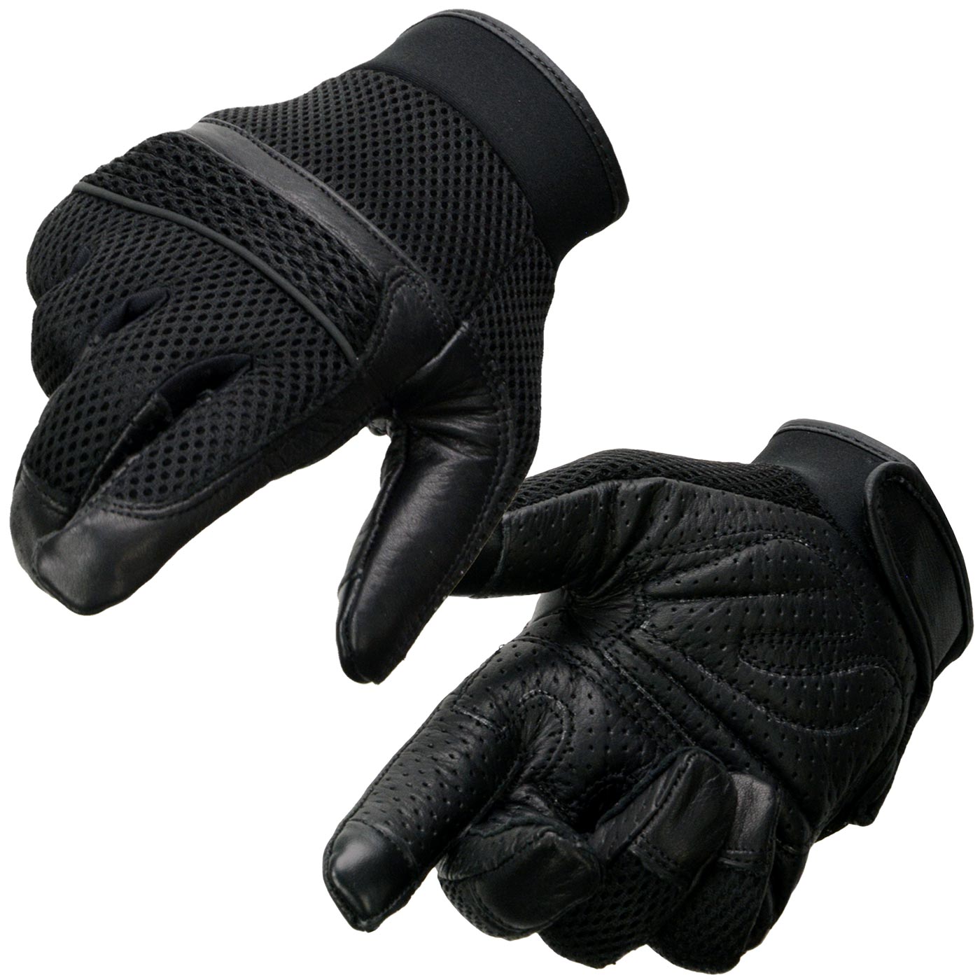 Milwaukee Leather MG7503 Men's iTouch Screen Fingers' Black Leather and Mesh Racing Gloves