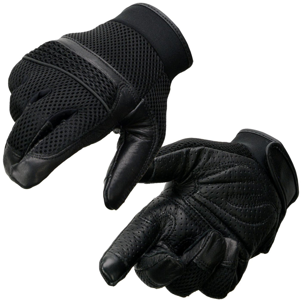 Milwaukee Leather MG7503 Men's iTouch Screen Fingers' Black Leather and Mesh Racing Gloves