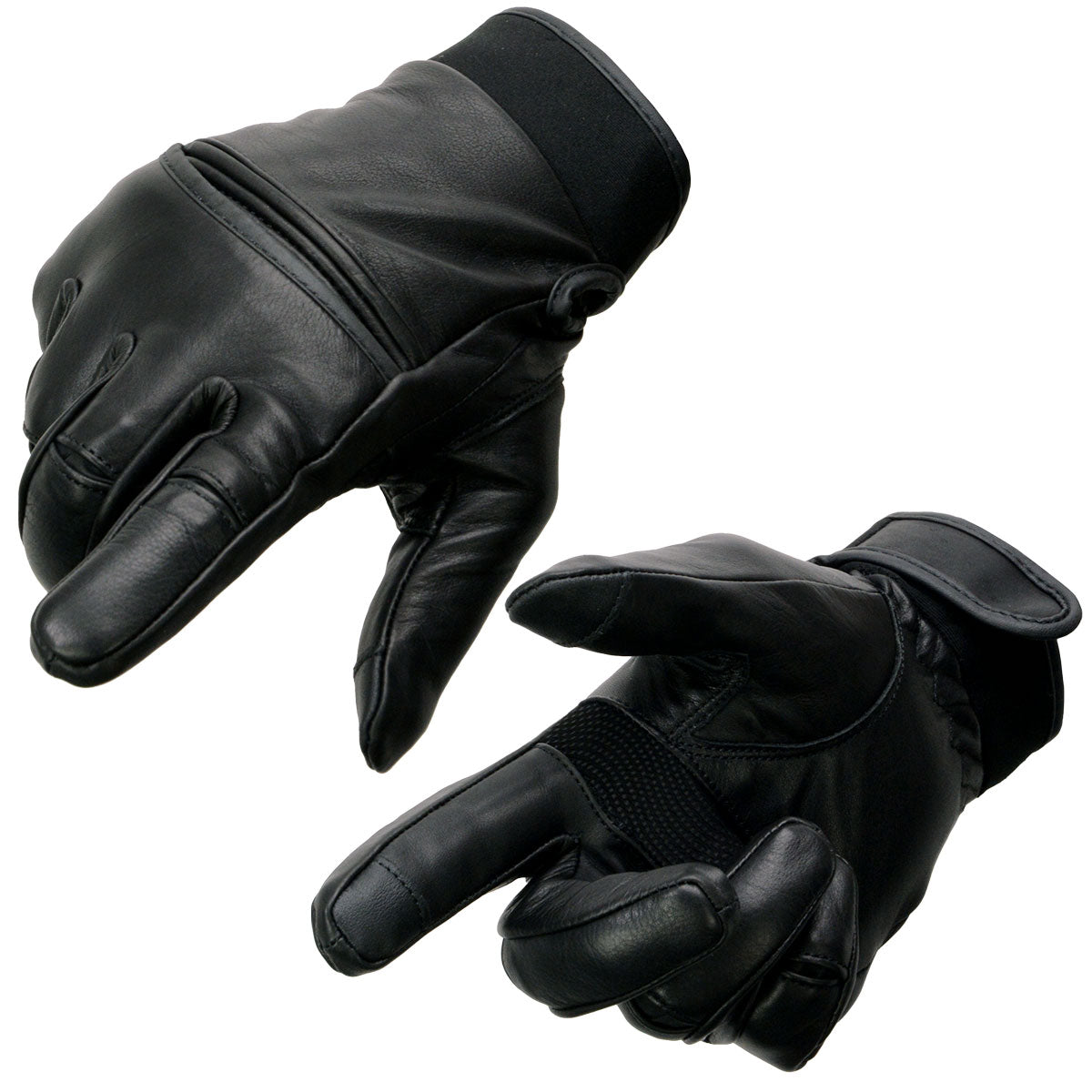 Milwaukee Leather MG7525 Men's 'iTouch' Black Leather Riding Gloves with Stretch Knuckles