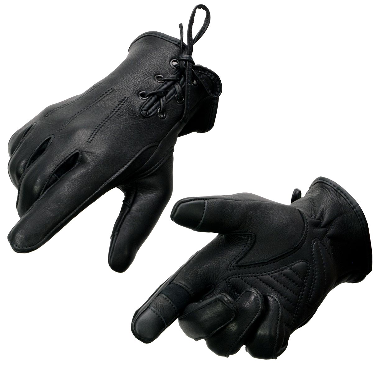 Milwaukee Leather MG7745 Women's 'Laced Wrist' Black Deerskin Leather Gloves with Gel Palms