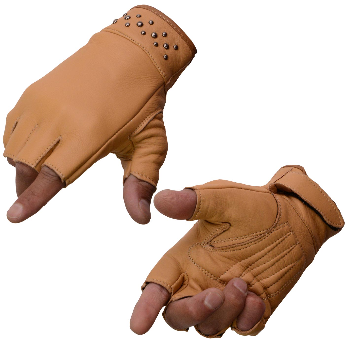 Milwaukee Leather MG7761 Women's Saddle Leather Fingerless Gloves with Gel Palms