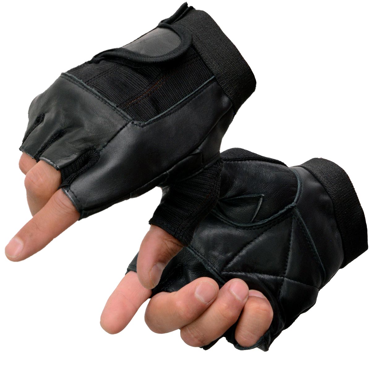 Milwaukee Leather SH217 Men's Black Leather and Mesh Fingerless Motorcycle Gloves