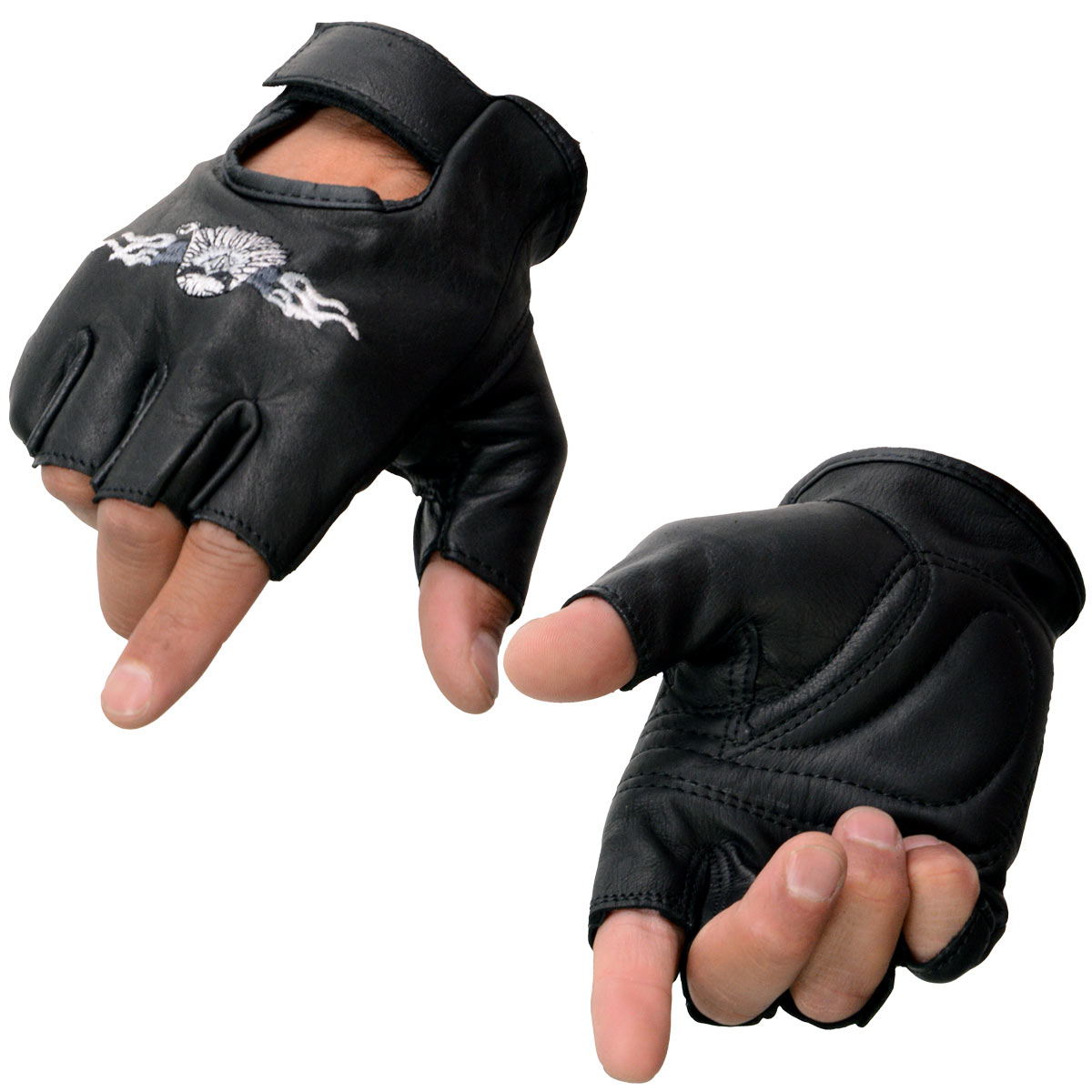 Milwaukee Leather SH352 Men's 'Eagle Head' Black Leather Fingerless Gloves