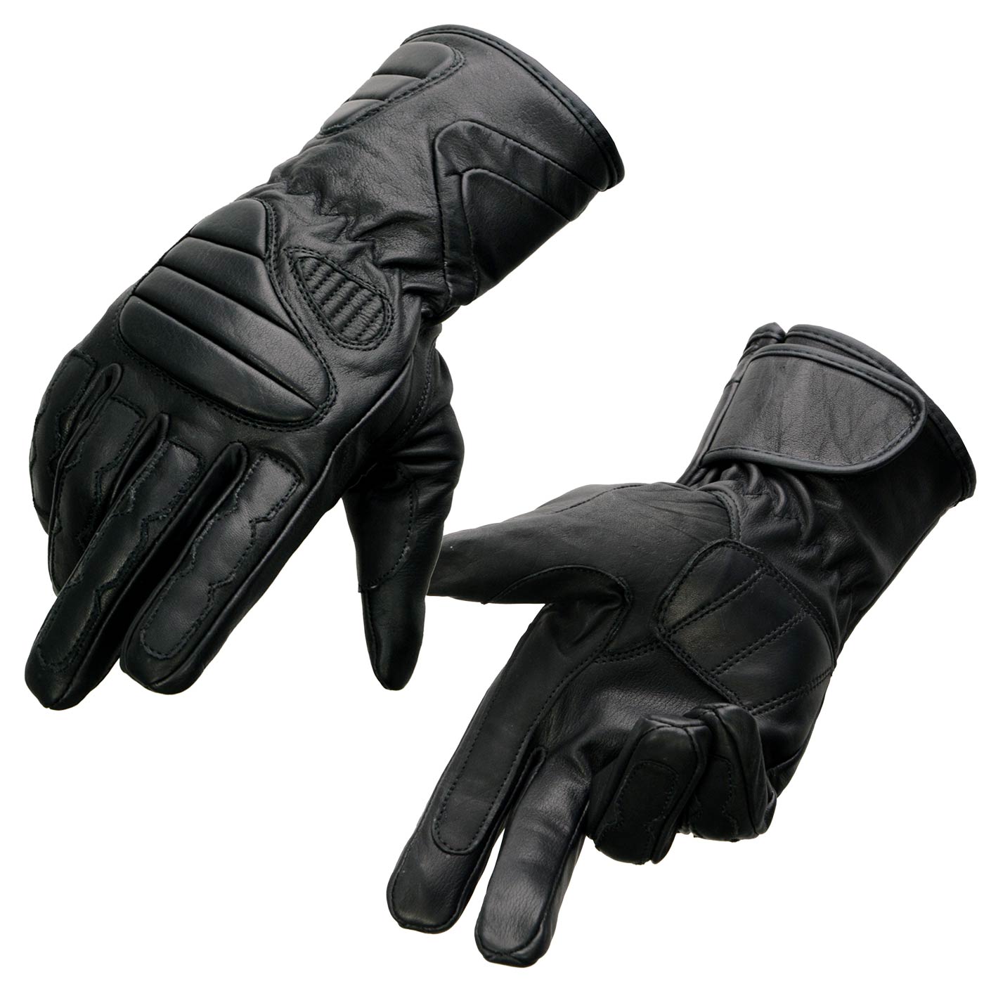 Milwaukee Leather SH451 Men's Black Leather Gauntlet Racing Style Motorcycle w/ Wrist and Knuckle Padding Protection