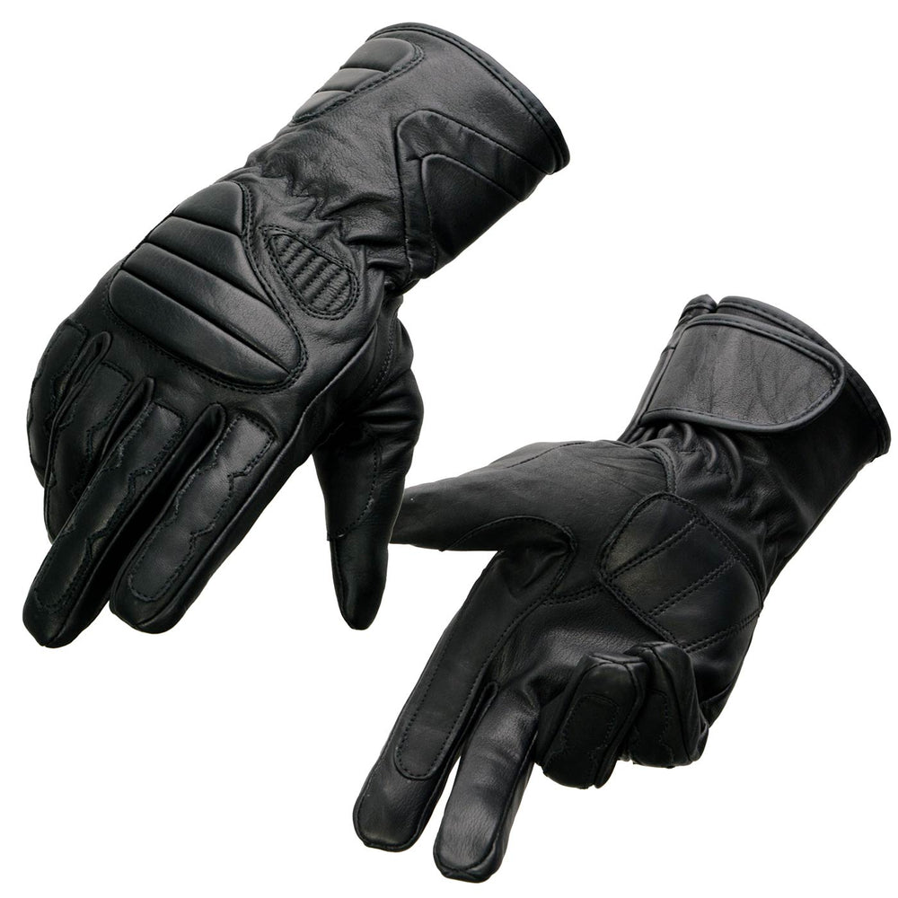 Milwaukee Leather SH451 Men's Black Leather Gauntlet Racing Style Motorcycle w/ Wrist and Knuckle Padding Protection