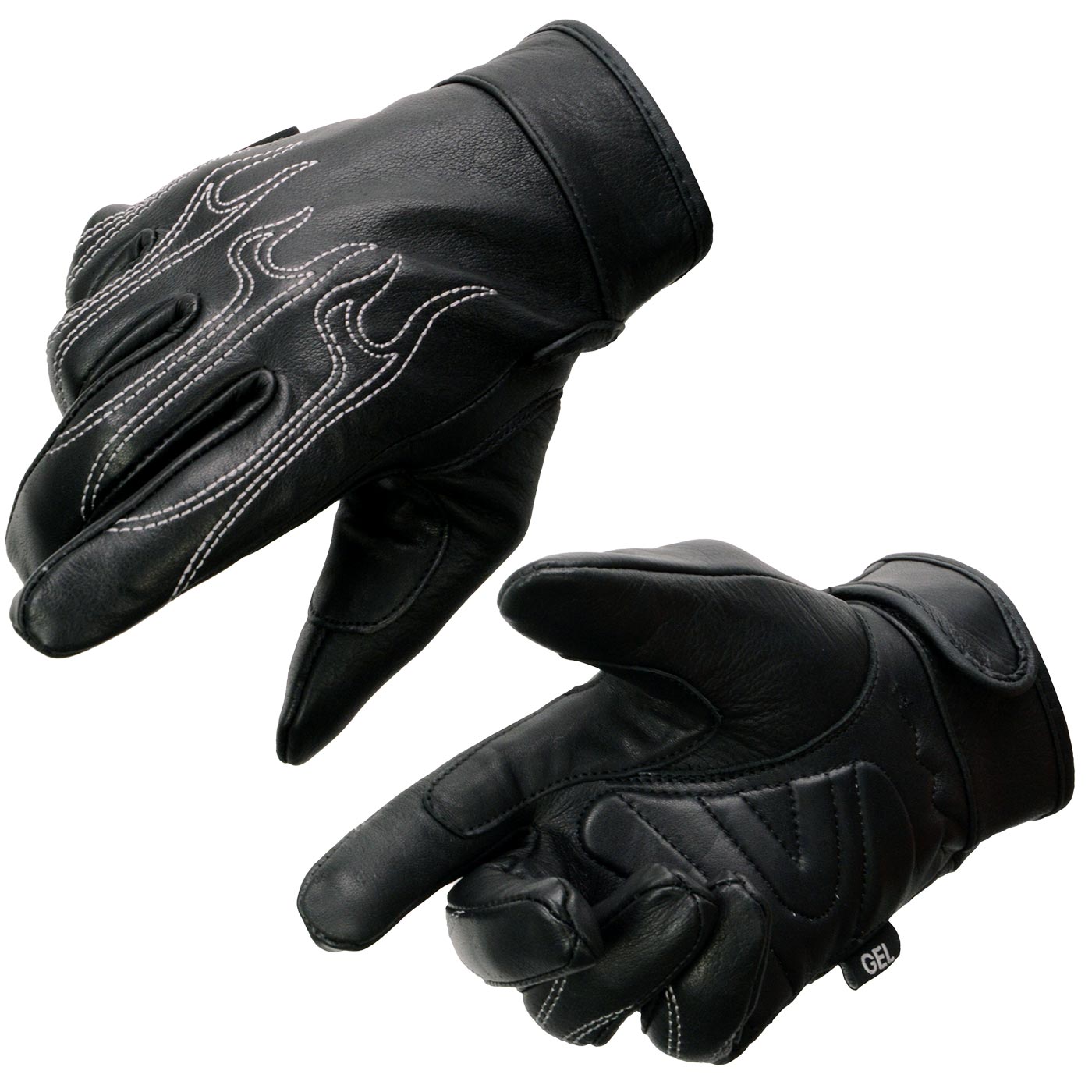 Milwaukee Leather SH820 Men's 'White Flames' Leather Cruising Gloves with Gel Palm