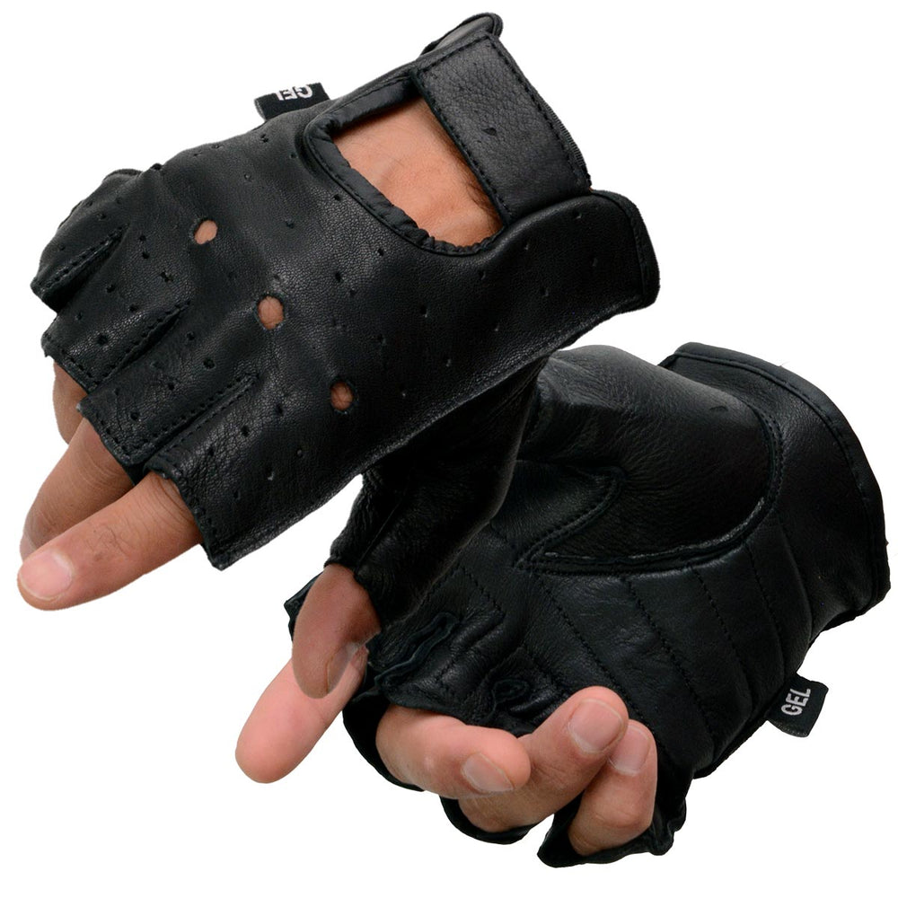 Milwaukee Leather SH851 Men's Black Deerskin Leather Fingerless Gloves with Gel Palm