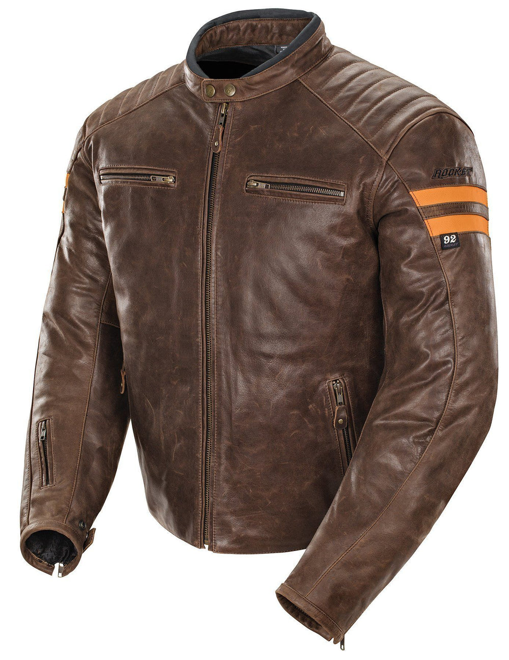 Joe Rocket 'Classic 92' Mens Brown/Orange Leather Motorcycle Jacket