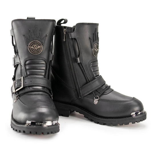 Milwaukee Leather MBM9076 Men’s Black 'Tactical' Logger Leather Boots with Buckle Enhancement