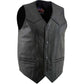 USA Leather 201 Men's Black 'Classy' Leather Motorcycle Rider Vest with Snap Button Closure