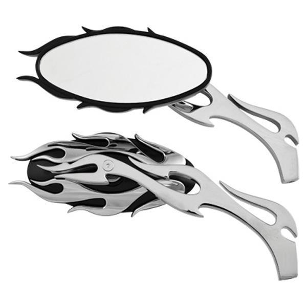 HardDrive Black and Chrome Universal Flame Mirror with Flame Stem for Harley Da
