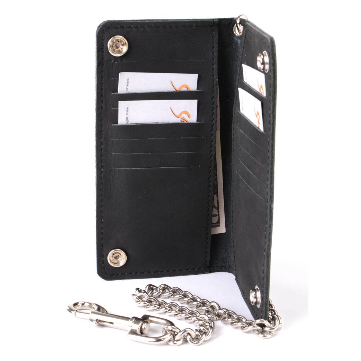 Milwaukee Leather MLW7892 Men's 7" Leather Bi-Fold Biker Wallet w/ Multiple Storage and Trigger Hook Anti-Theft Stainless Steel Chain