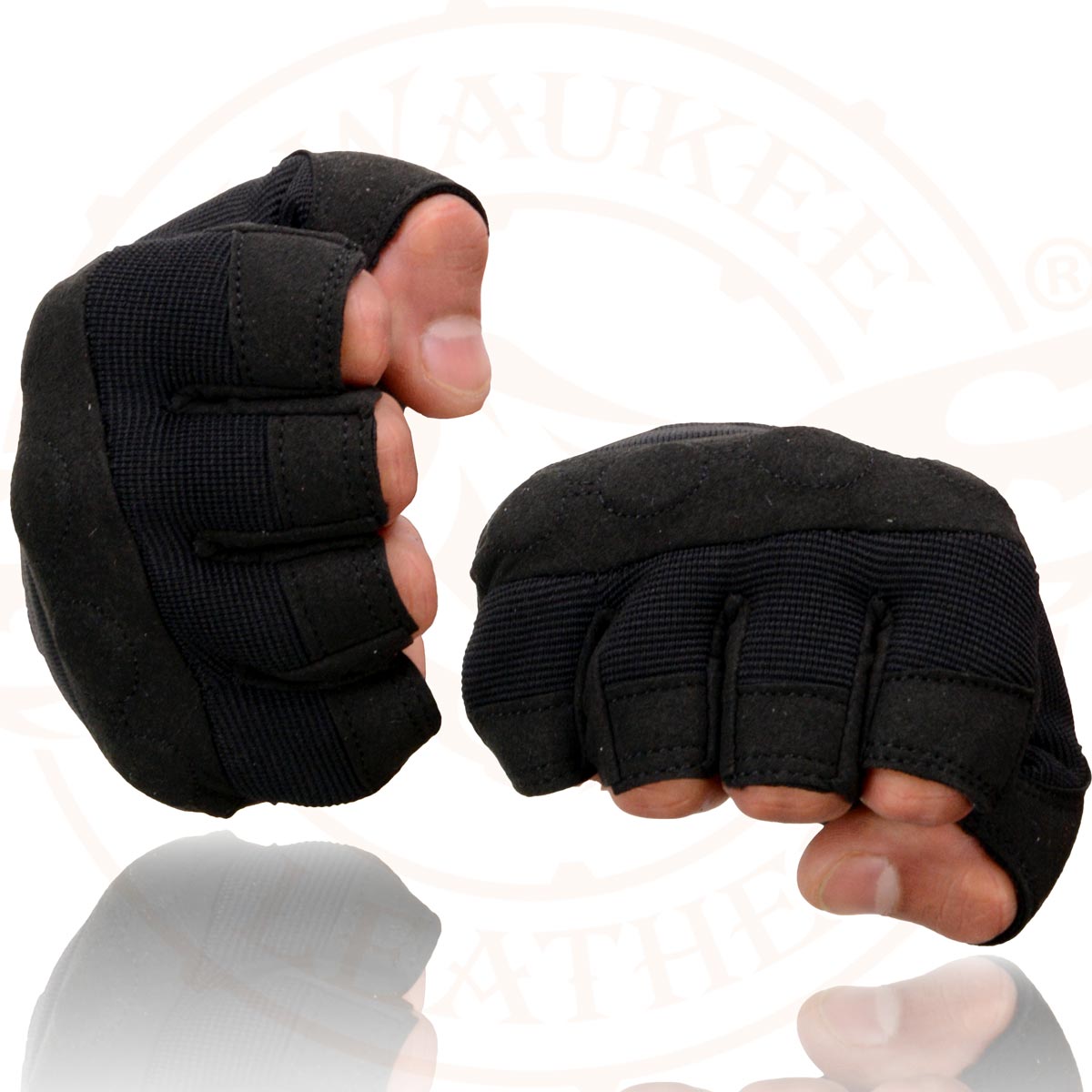Milwaukee Leather SH44610 Men's Black Gel Padded Fingerless Motorcycle Mechanics Hand Gloves w/ Amara Cloth’