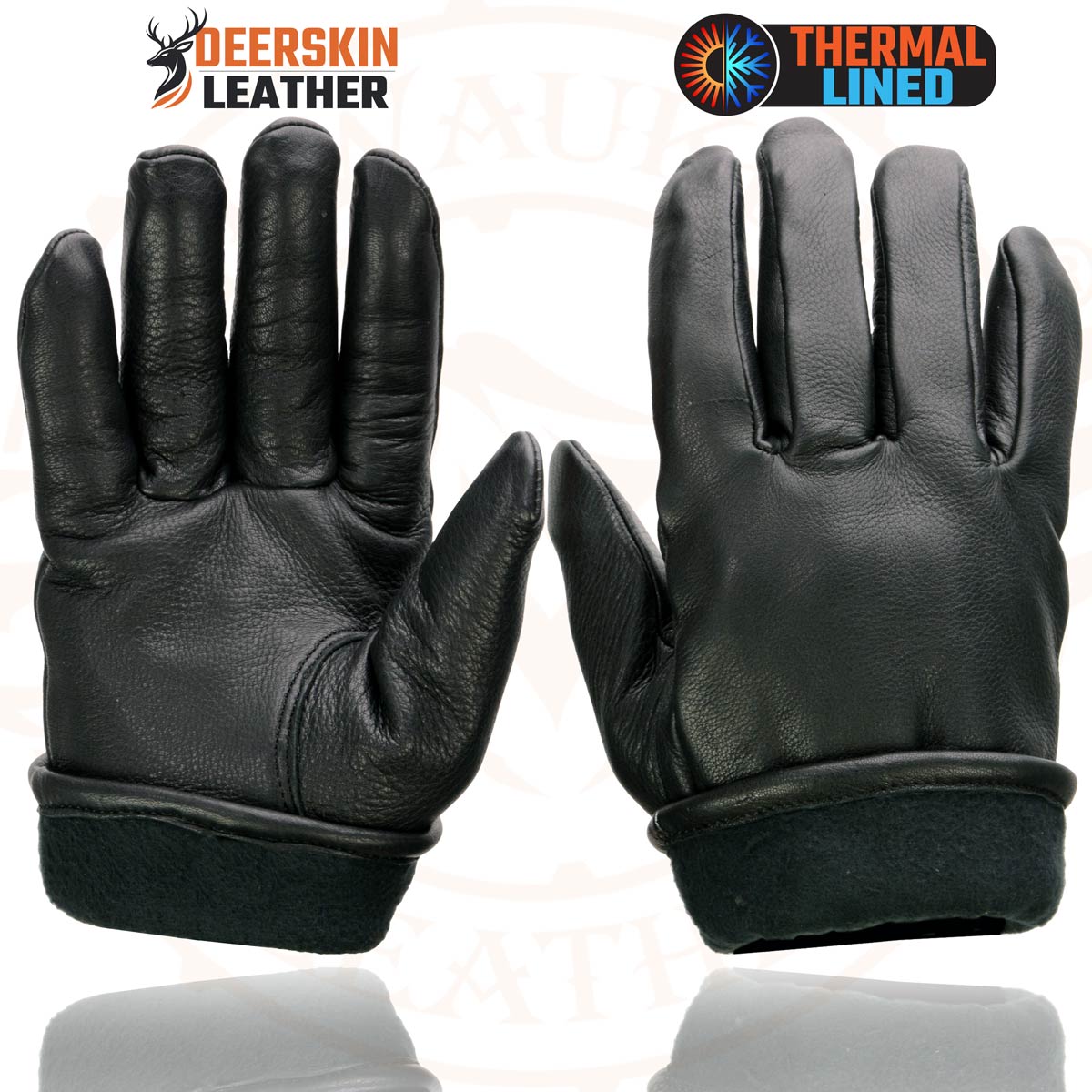 Milwaukee Leather SH858 Men's Thermal Lined USA Deerskin Black Leather Motorcycle Gloves w/ Cinch Wrist Closure
