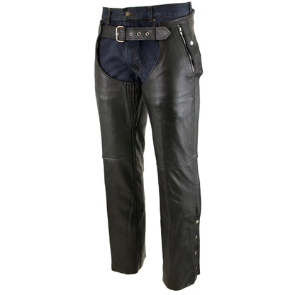 Xelement B7561 Men's Black Motorcycle Leather Riding Chaps with Removable Insulating Liner