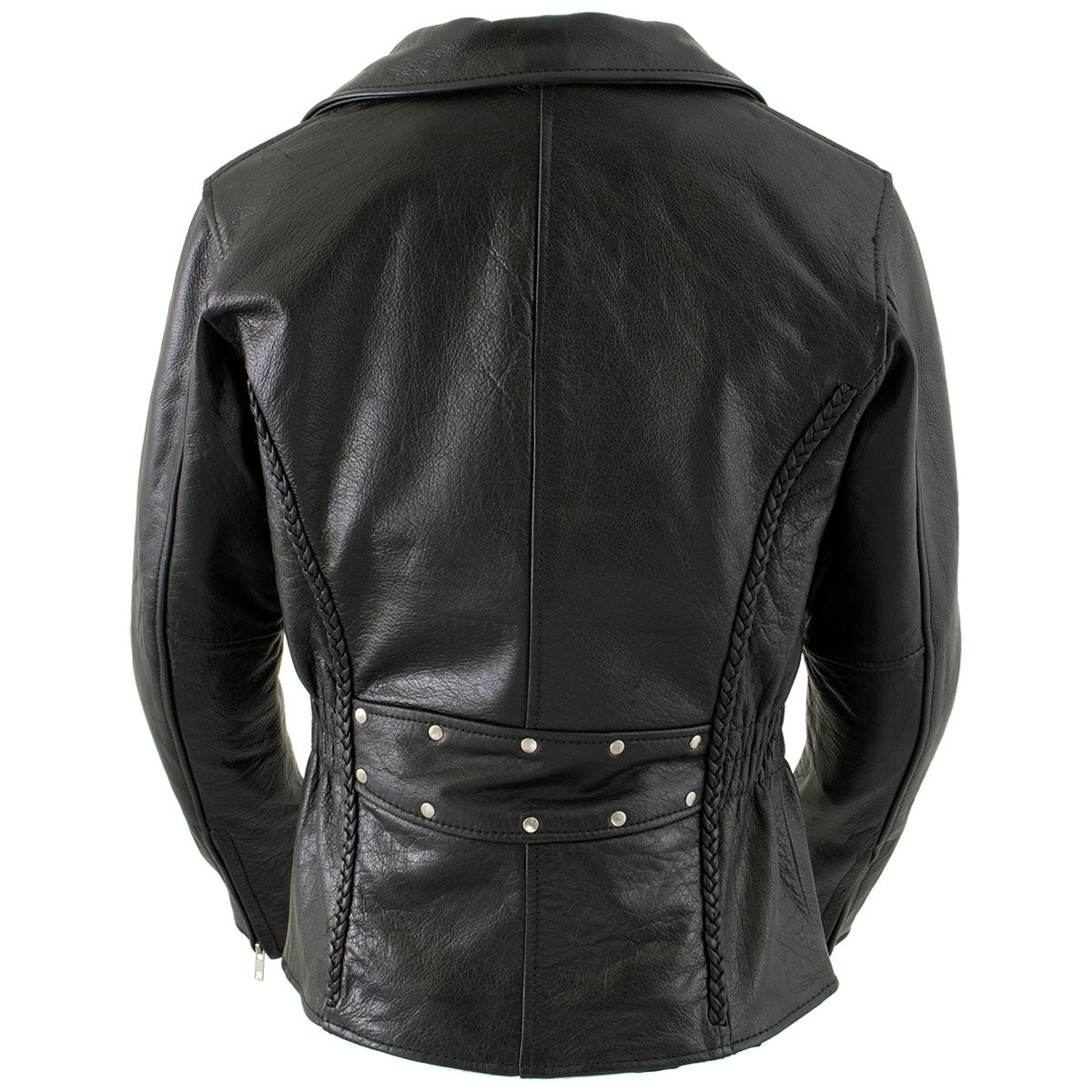 Milwaukee Leather LKL27001 Women's Classic Braided Premium Black Leather Fitted Motorycle Riders Biker Jacket