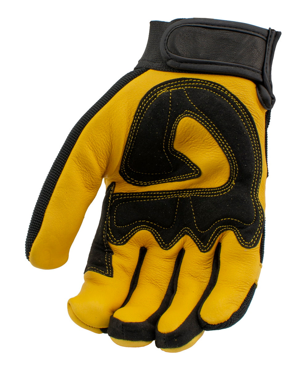M Boss Motorcycle Apparel BOS37548 Men's Yellow and Black Full Grain Deerskin Gloves