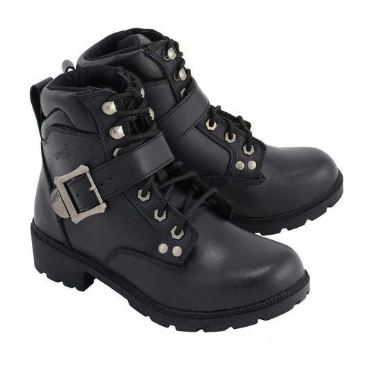 M Boss Apparel BOS49301 Women's 7-Inch Black Road Captain Leather Motorcycle Boots