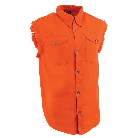 Milwaukee Leather DM1003 Men's Orange Lightweight Sleeveless Denim Shirt