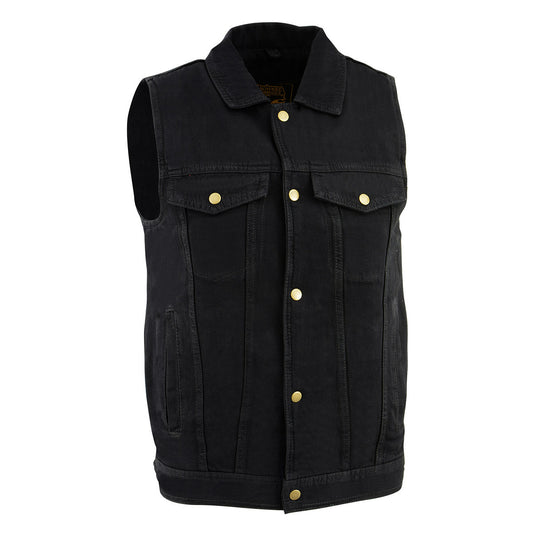 Milwaukee Leather DM1331 Men's Black Snap Front Denim Vest with Shirt Collar