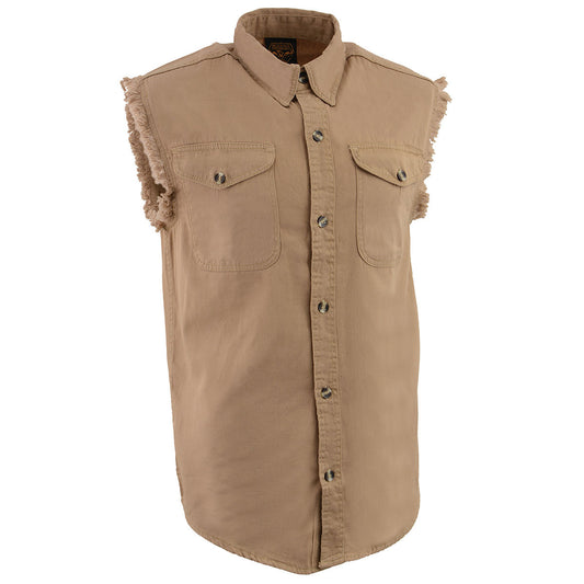 Milwaukee Leather DM4005 Men's Beige Lightweight Sleeveless Denim Shirt
