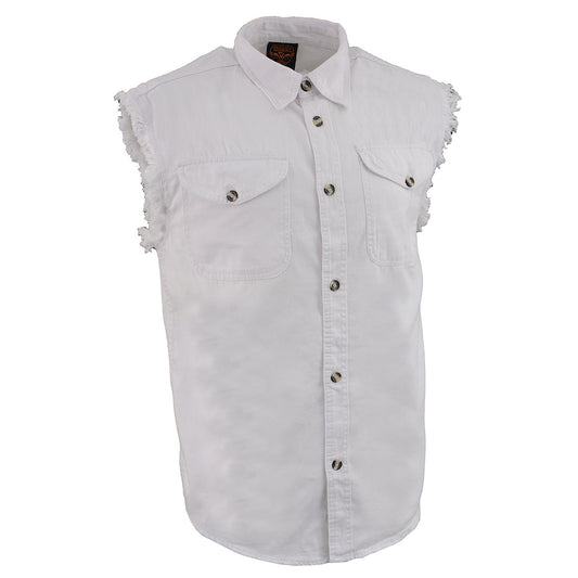 Milwaukee Leather DM4006 Men's White Lightweight Sleeveless Denim Shirt