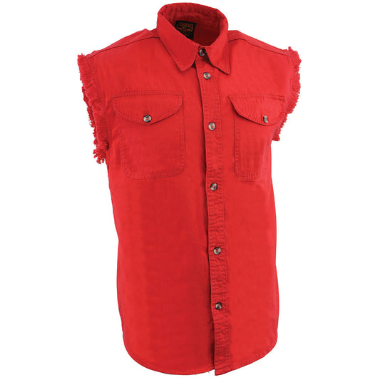 Milwaukee Leather DM4007 Men's Red Lightweight Sleeveless Denim Shirt