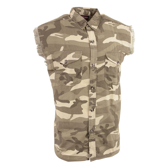 Milwaukee Leather DM4009 Men's Sand Camo Lightweight Sleeveless Denim Shirt