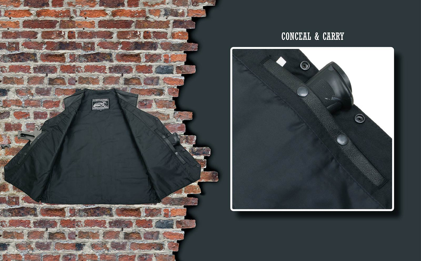 Event Leather ELM3920 Men's Black Leather Pre-Patched Bikers Vest w/ 6 Pockets - 23 Patches and Side Laces