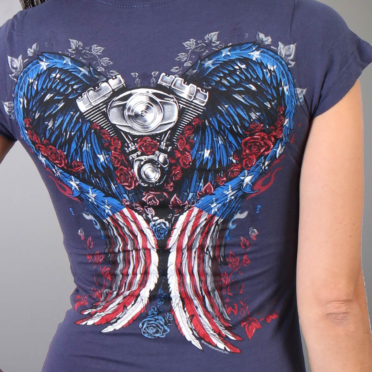 Hot Leathers GLD1297 'Live,Love, Ride' Ladies Angel Wings Navy Blue T-Shirt