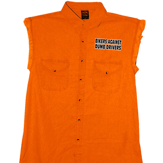 Hot Leathers GMD5090 Mens 'Can You See Me Now A****** Sleeveless Safety Orange Denim Shirt