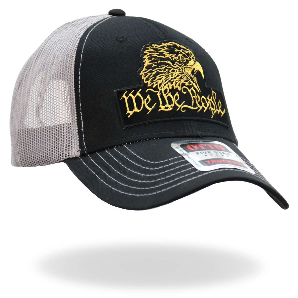 Hot Leathers Black Gray and Yellow Trucker Hat We The People Eagle GSH1049