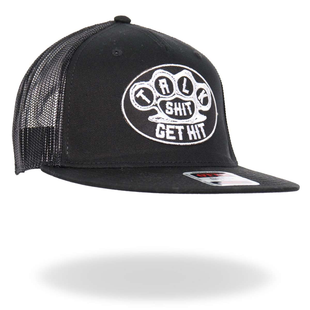 Hot Leathers Black And White Talk Shit Get Hit Brass Knuckles Snapback Hat GSH2041