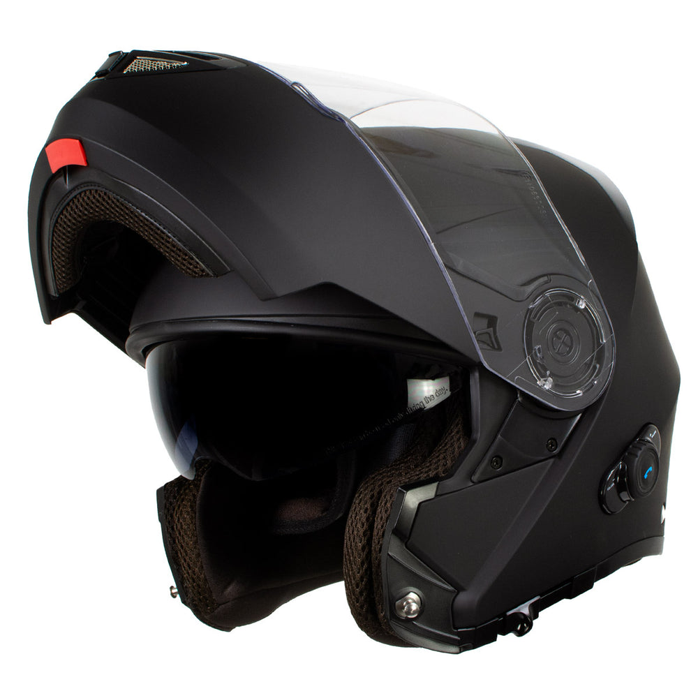 Milwaukee Helmets H7005 Flat Black Mayday Modular Full Face Wireless Motorcycle Helmet-Stream Music-Phone Calls