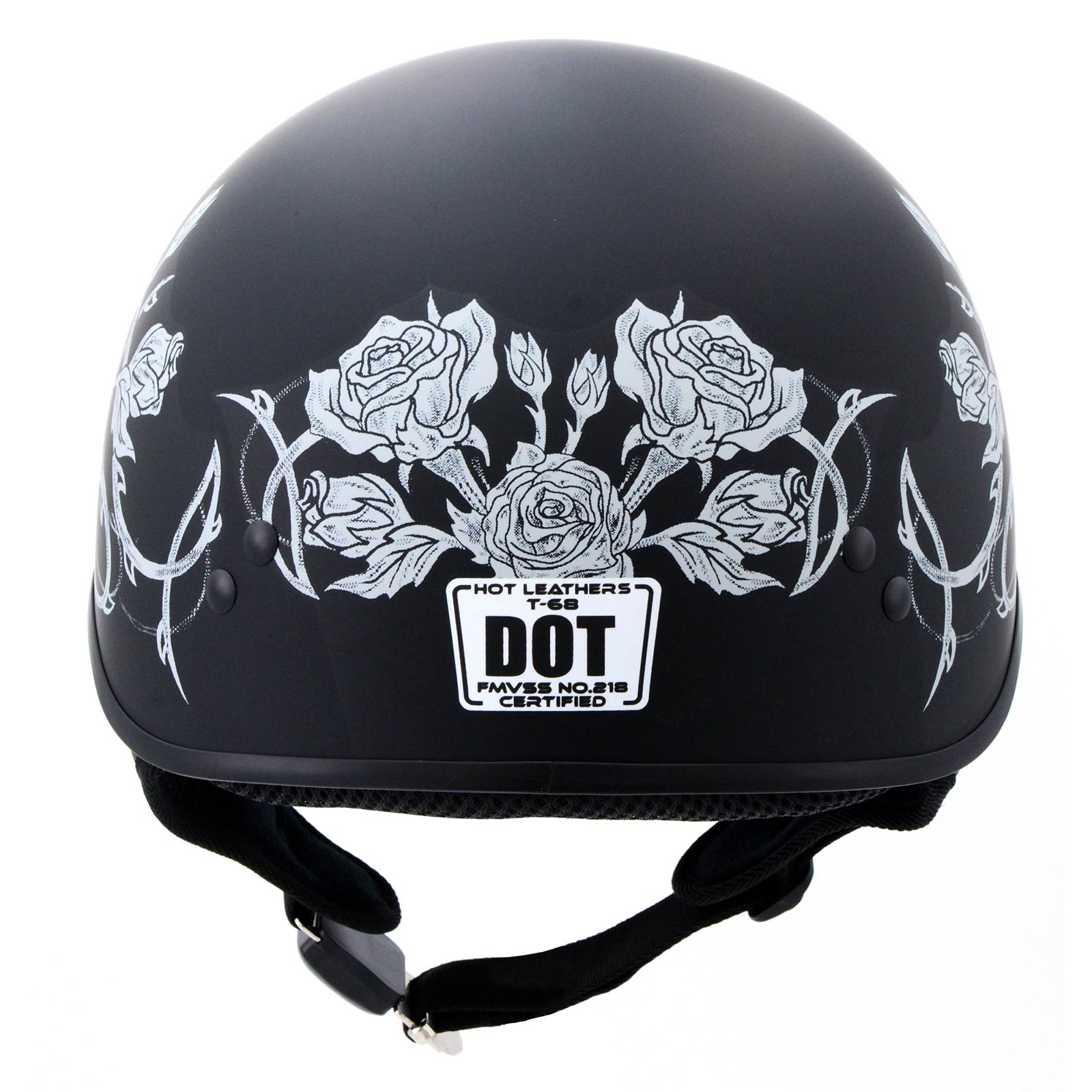 Hot Leathers HLD1021 'Lady Rider' Flat Black Motorcycle DOT Approved Skull Cap Half Biker Helmet