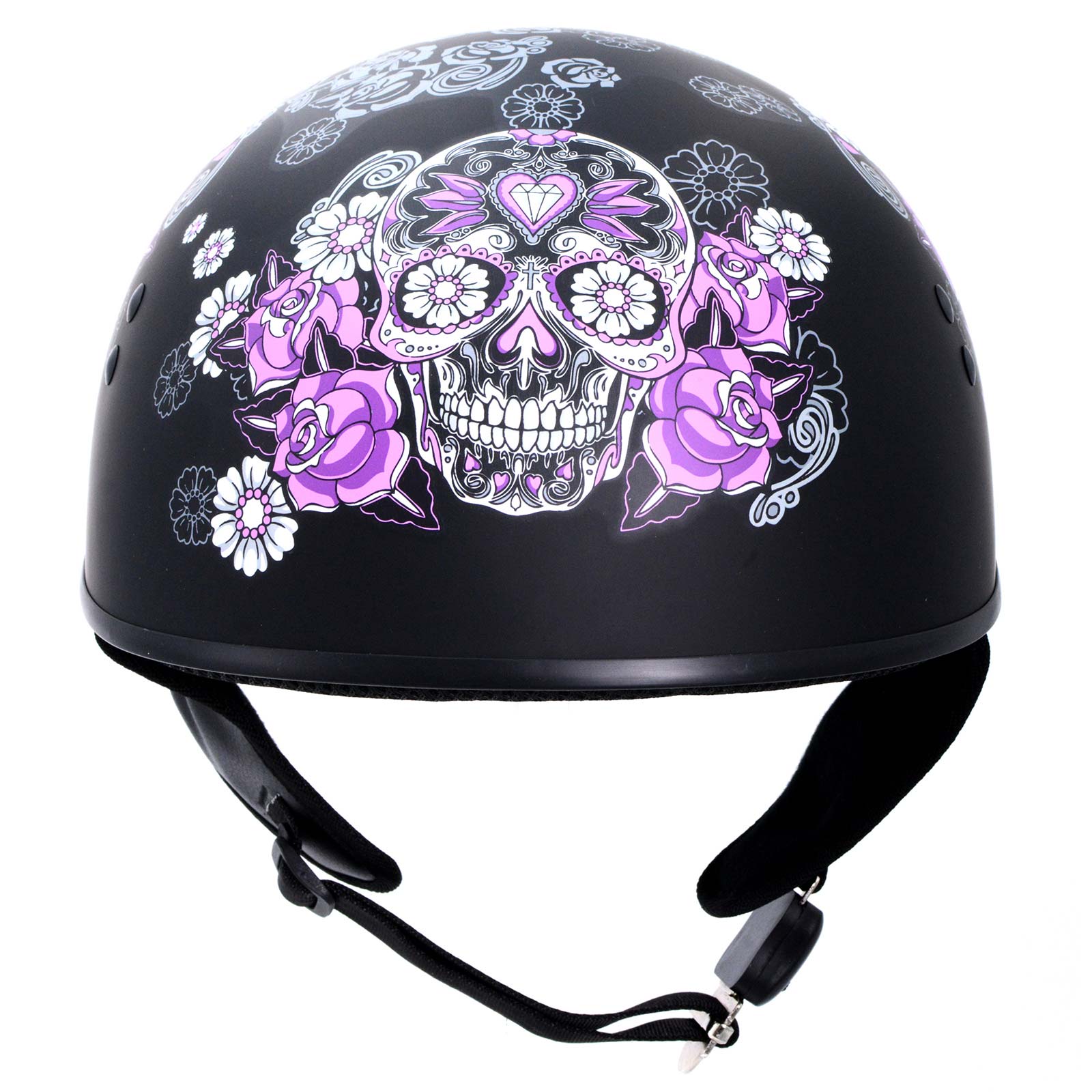 Hot Leathers HLD1031 'Sugar Skull' Flat Black Motorcycle DOT Approved Skull Cap Half Biker Helmet