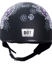 Hot Leathers HLD1031 'Sugar Skull' Flat Black Motorcycle DOT Approved Skull Cap Half Biker Helmet