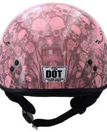 Hot Leathers HLD1048 'Live, Love Ride' Gloss Pink Motorcycle DOT Approved Skull Cap Half Biker Helmet