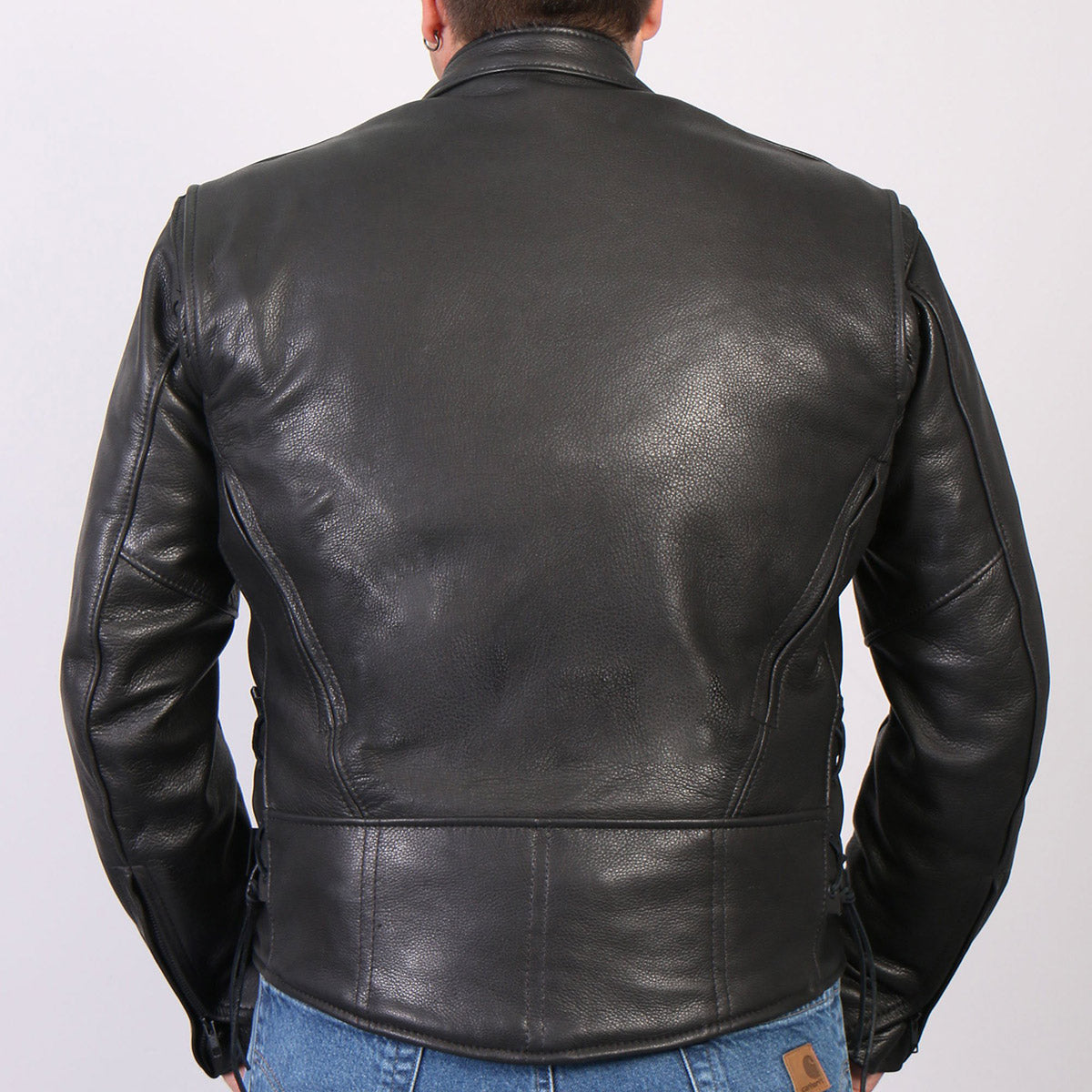 Hot Leathers JKM5002 USA Made Men's Black Vented Premium Leather Motorcycle Jacket with Side Lace