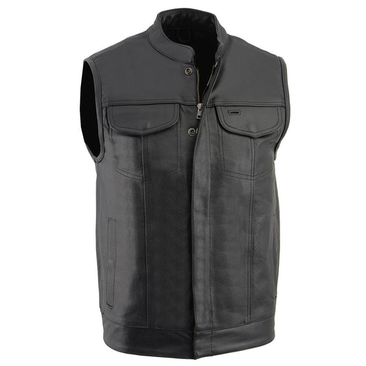 Milwaukee Leather LKM3710 Men's Black Club Style Motorcycle Biker Leather Vest with Open Neck