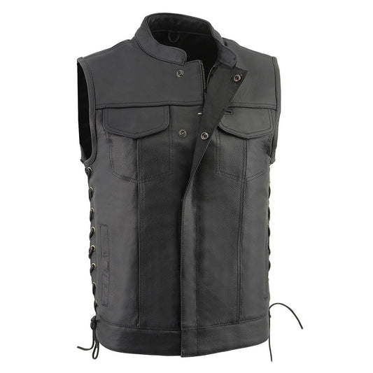Milwaukee Leather LKM3712 Men's Side Lace Front Snap and Zipper Leather Club Vest