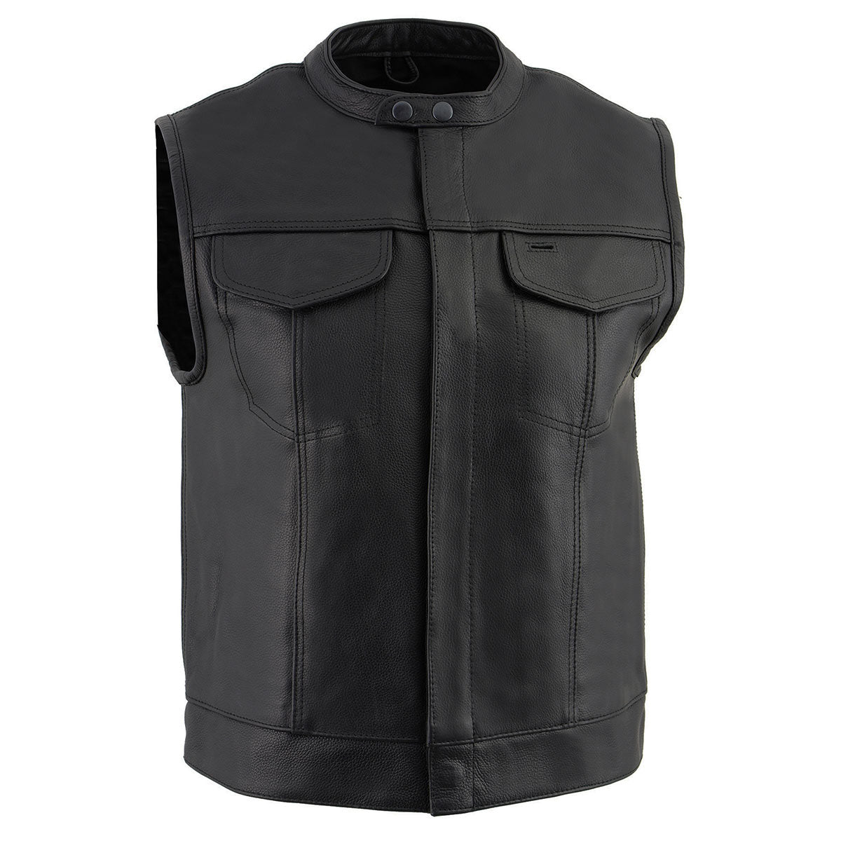 Milwaukee Leather LKM3720 Men's Black Motorcycle Club Style Leather Vest with Concealed Snap Button Closure