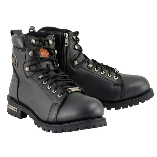 Milwaukee Leather MBM100 Men's Black Lace-Up Boots with Side Zipper