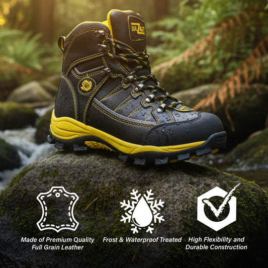 Bazalt MBM9125ST Men’s Black & Yellow Faux Fur Lined Waterproof Leather Work Boots with Composite Toe