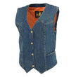 Milwaukee Leather MDL4000 Women's Blue Plain Side 4 Snap Front Denim Vest