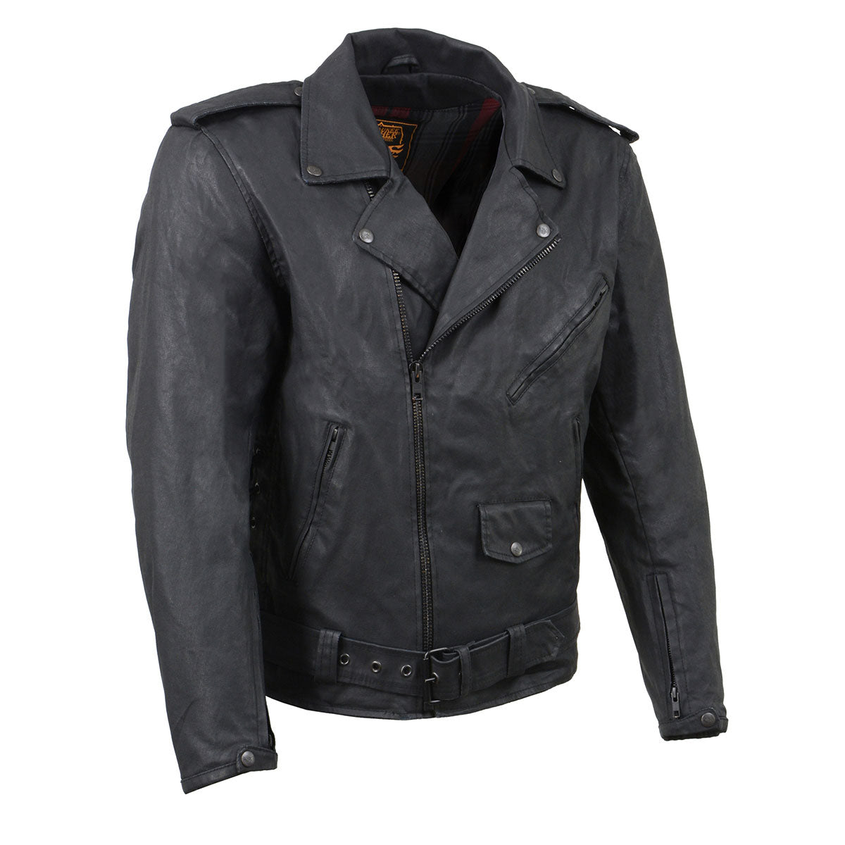 Biker Jacket Mens Ripped Denim Jacket Black Milwaukee Leather