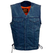 Milwaukee Leather MDM3013 Men's 'Brute' Concealed Snap Blue Denim V-Neck Side Lace Club Style Vest w/Hidden Zipper