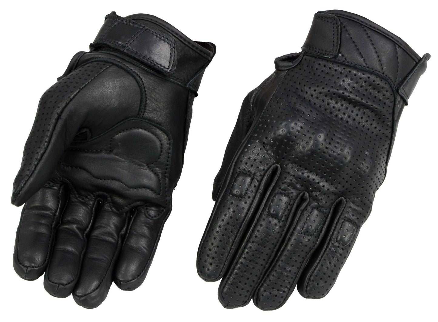 Milwaukee Leather MG7500 Men's Black Perforated Leather Gloves with Rubberized Knuckles